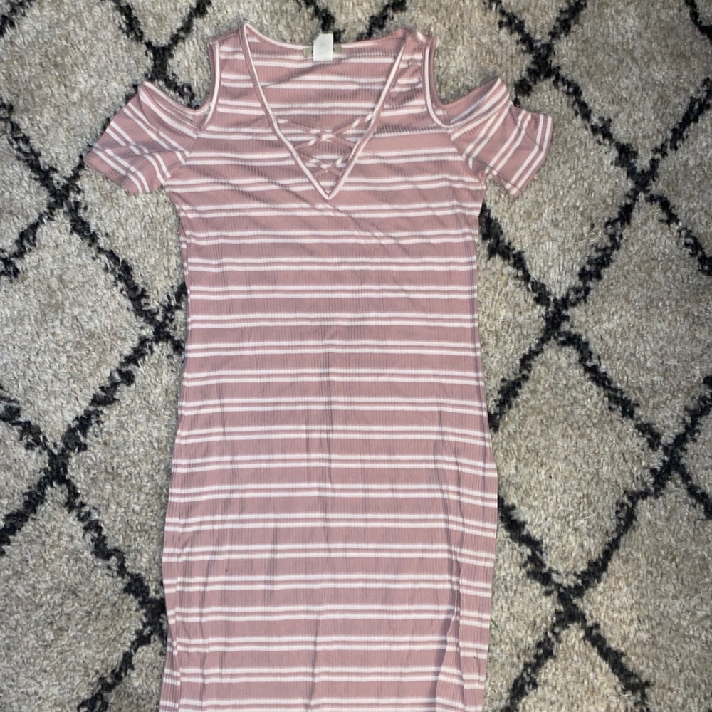 Pink and white mini dress